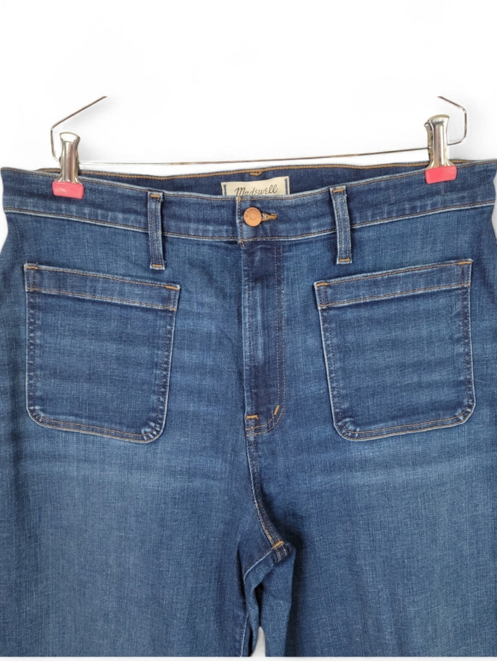 Madewell Emmett Wide Leg Jeans Women Size 32 35X30 Front Patch Pockets Hi Rise - Picture 2 of 15